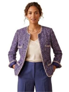 Talbots Boucle Tweed Knit Open Front Blazer Jacket Careerwear Preppy Purple 16